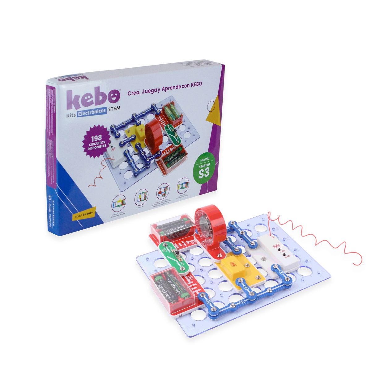 KEBO - Kit Electrónico Educativo Kebo Started S3 - 198 circuitos