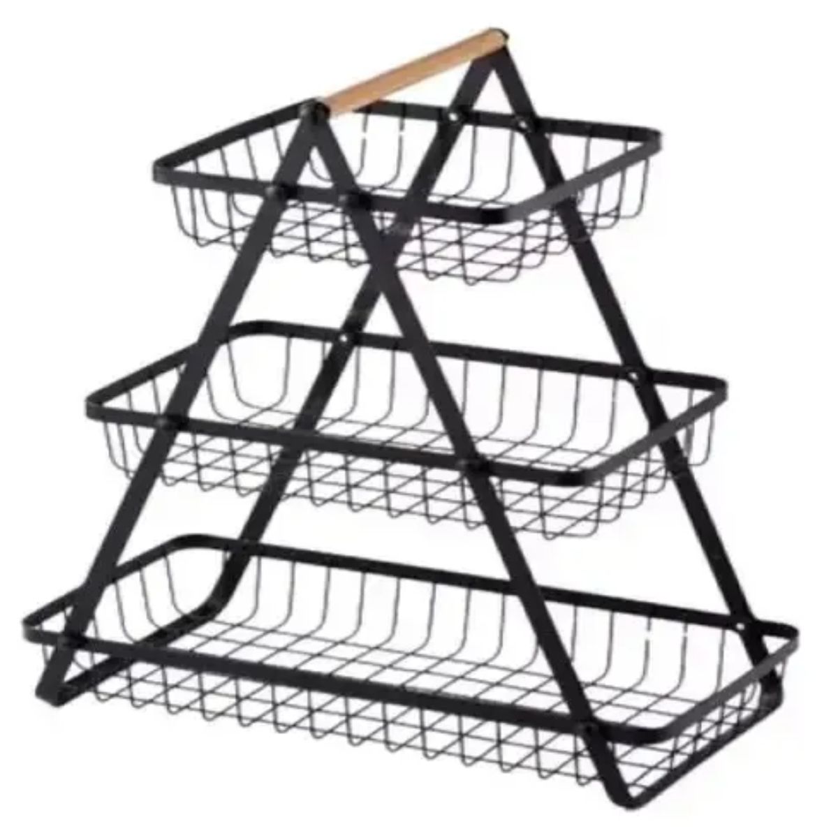 GENERICO - Canasto De Mesa 3 Nive Frutero, Panero, Hortalizas Metalico Negro