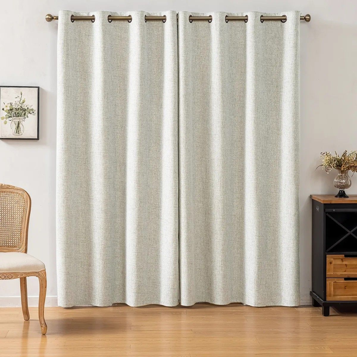 OKAY - Cortina Lino Con Blackout 100% Térmica Engomada 2 Paños