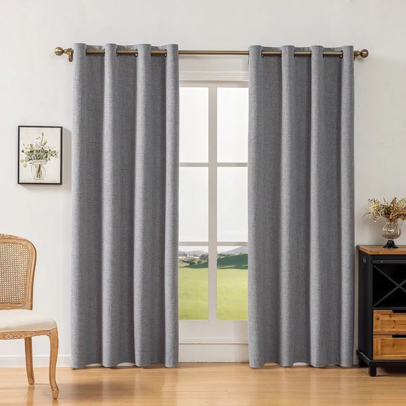GENERICO - Cortina Lino Con Blackout 100% Térmica Engomada 2 Paños