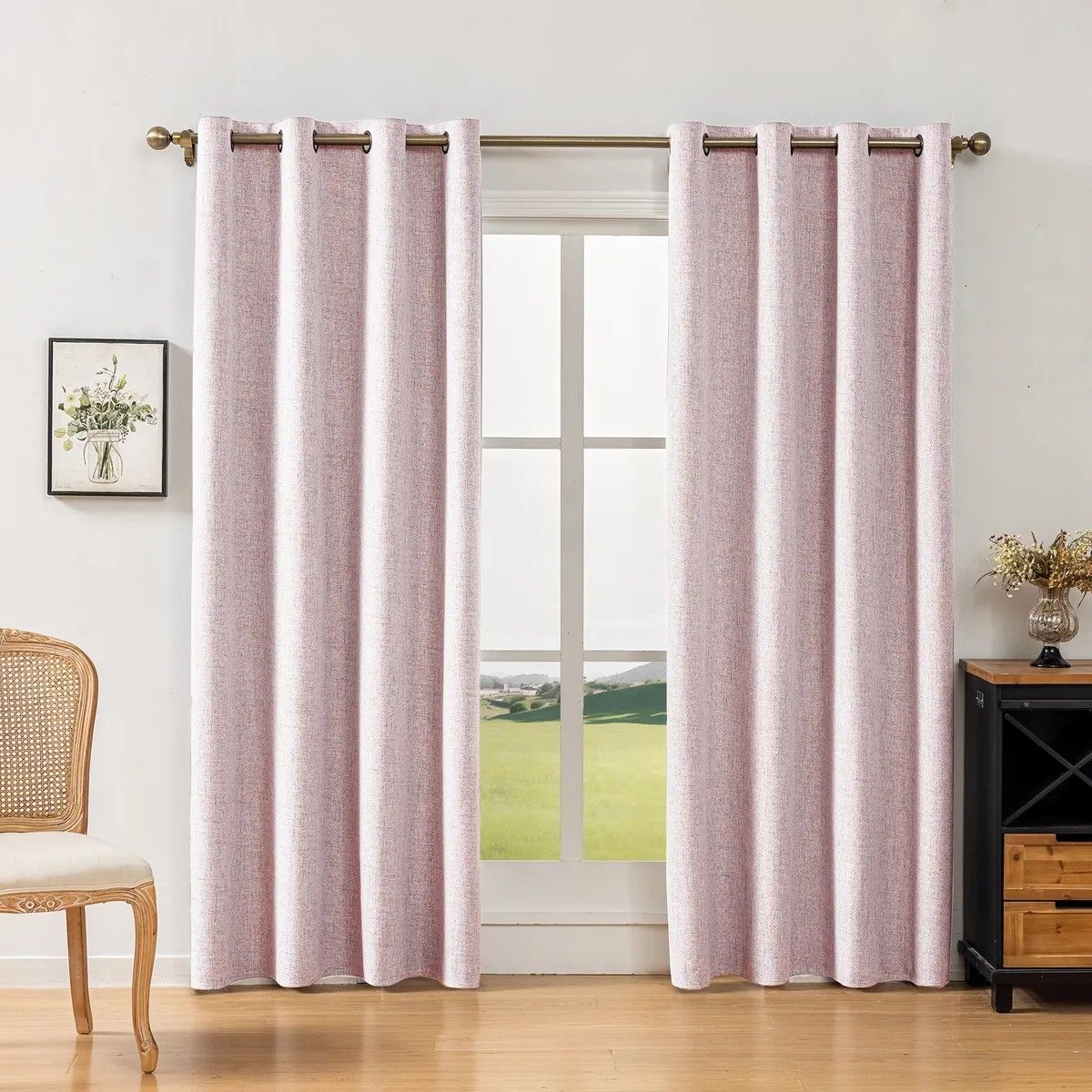 GENERICO - Cortina Lino Con Blackout 100% Térmica Engomada 2 Paños