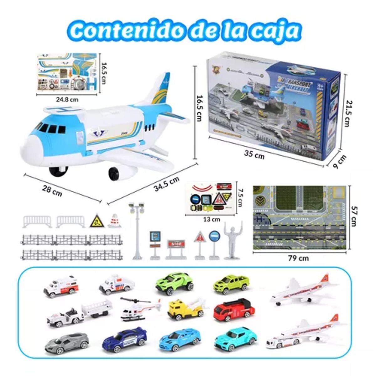 GENERICO - Avión rescate porta 12 vehículos juguete para niños celeste