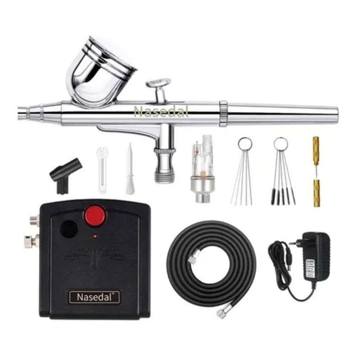 GENERICO - Kit Aerografo Doble Accion Compresor y Accesorios Limpieza