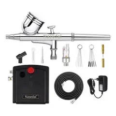 GENERICO - Kit Aerografo Doble Accion Compresor y Accesorios Limpieza