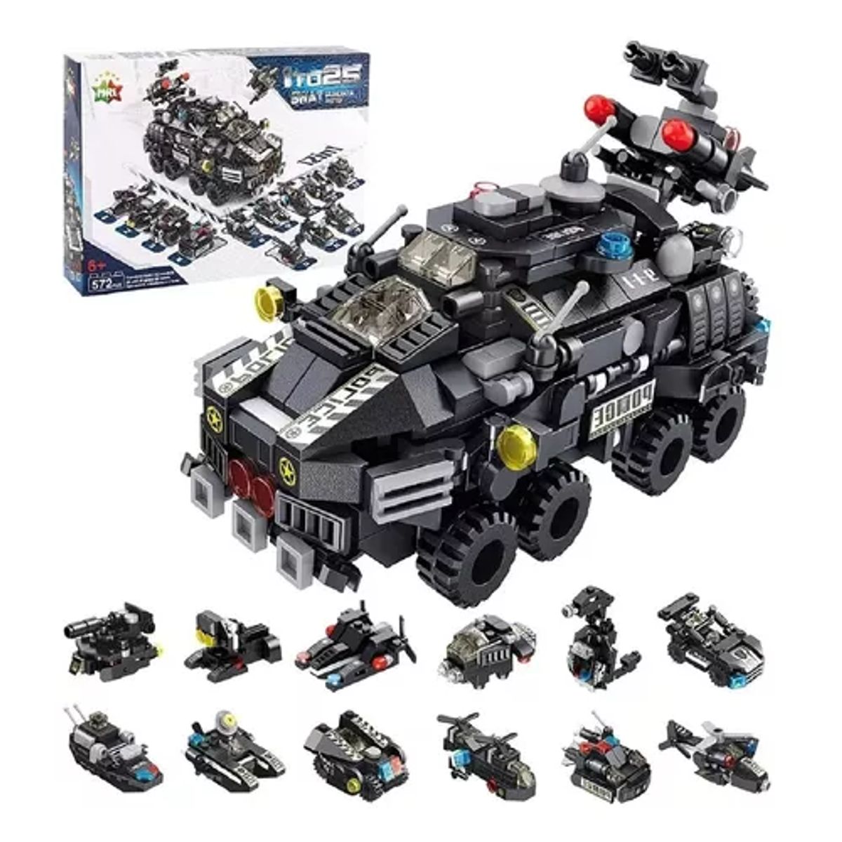 GENERICO - Camión de policía 12 en 1 SWAT armored car negro