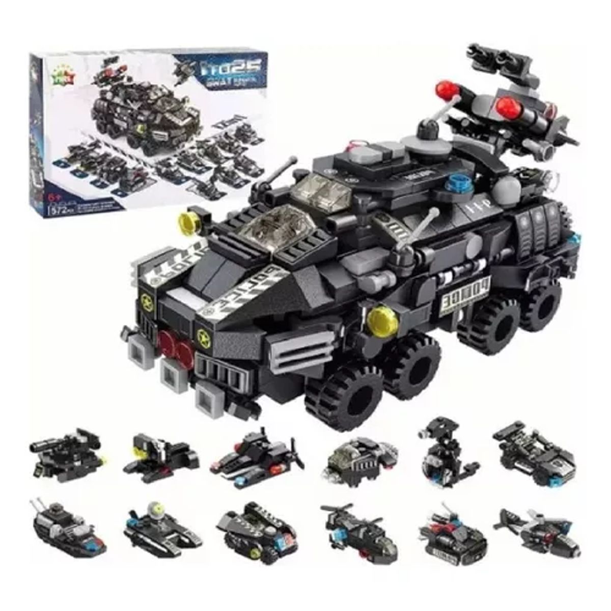 GENERICO - Camión de policía 12 en 1 SWAT armored car negro