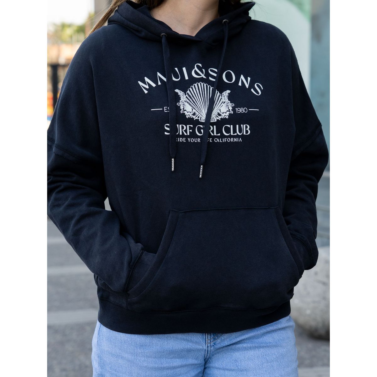 MAUI AND SONS - Poleron Canguro Surfadia Negro Mujer Maui And Sons - Negro