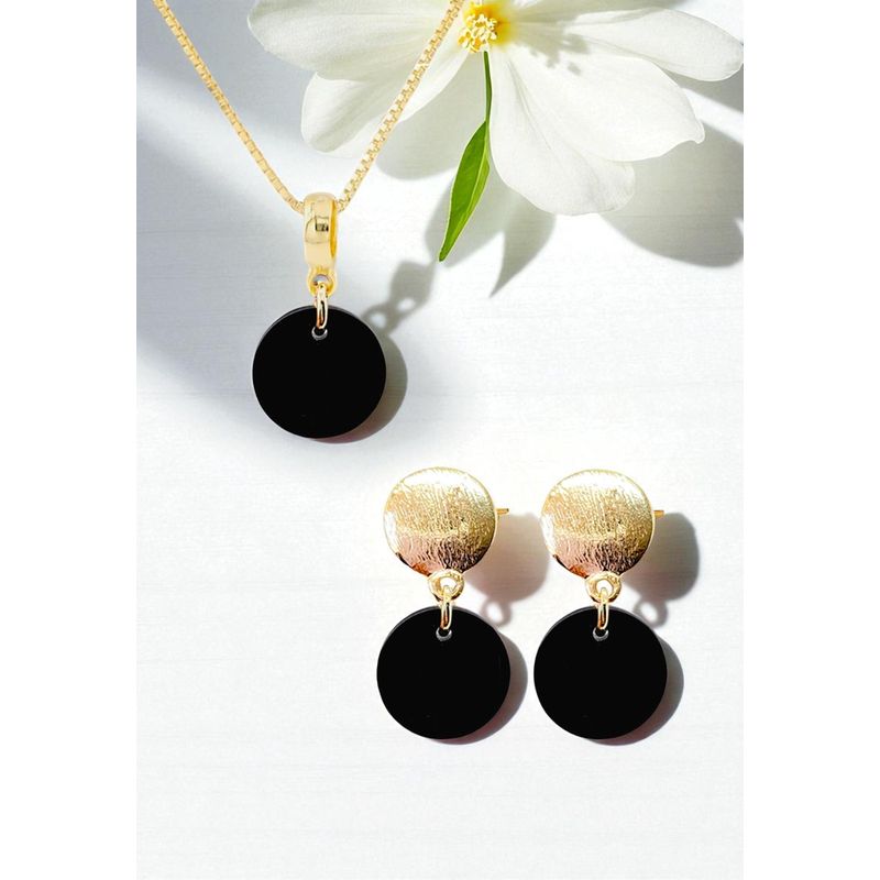 JOYAS MONTERO - Aros + Collar Conjunto Amelia Gold 24K Cristal Genuino Jet