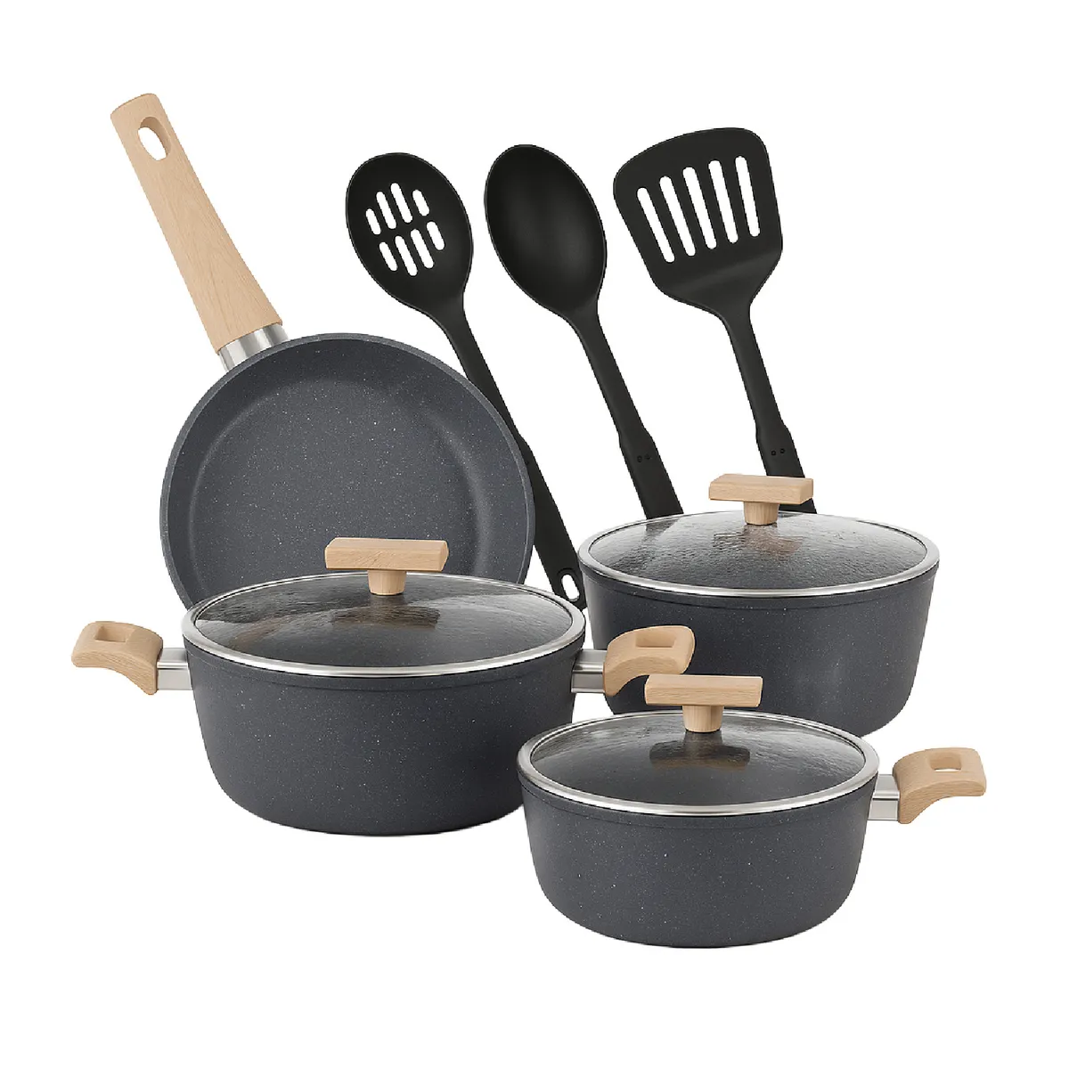 B FRESH - Juego de ollas cocina 10 piezas granito antiadherente Bfresh