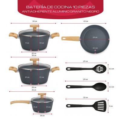 Imagen 2 del producto Juego de ollas cocina 10 piezas granito antiadherente Bfresh