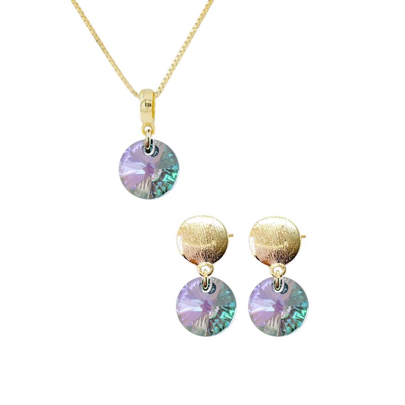 JOYAS MONTERO - Aros + Collar Conjunto Amelia Gold 24K Cristal Paradise Shinne