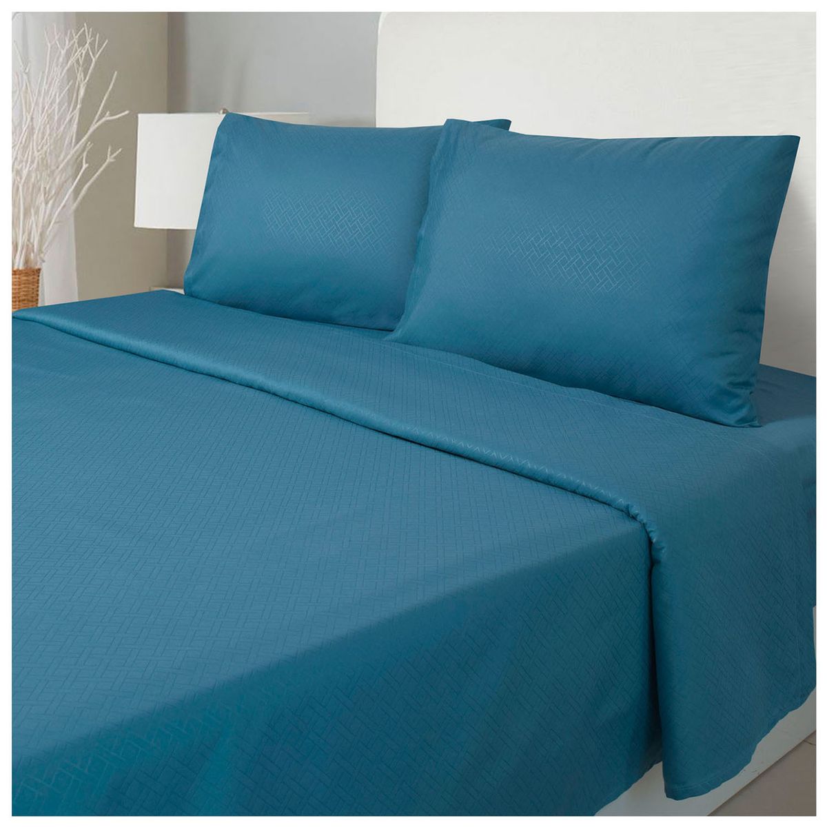 KEYHOME - Juego de Sábanas Embossed Microfibra Azul 1.5 Plaza