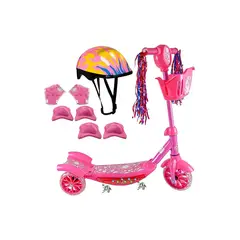 GENERICO - Patinete ruedas niños kit protección casco rosado
