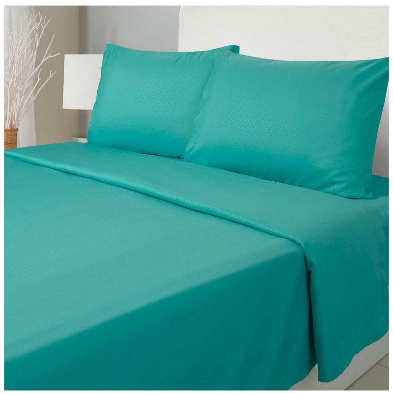 KEYHOME - Juego de Sábanas Embossed Microfibra Turquesa 2 Plazas
