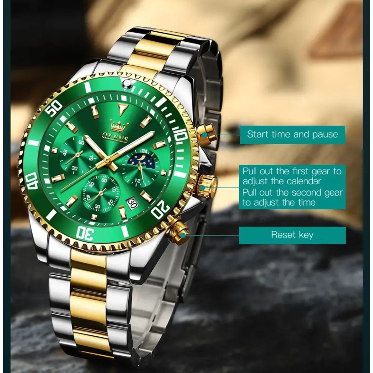 GENERICO - Reloj Cronógrafo Deportivo de Lujo para Hombre Acero Inoxidable