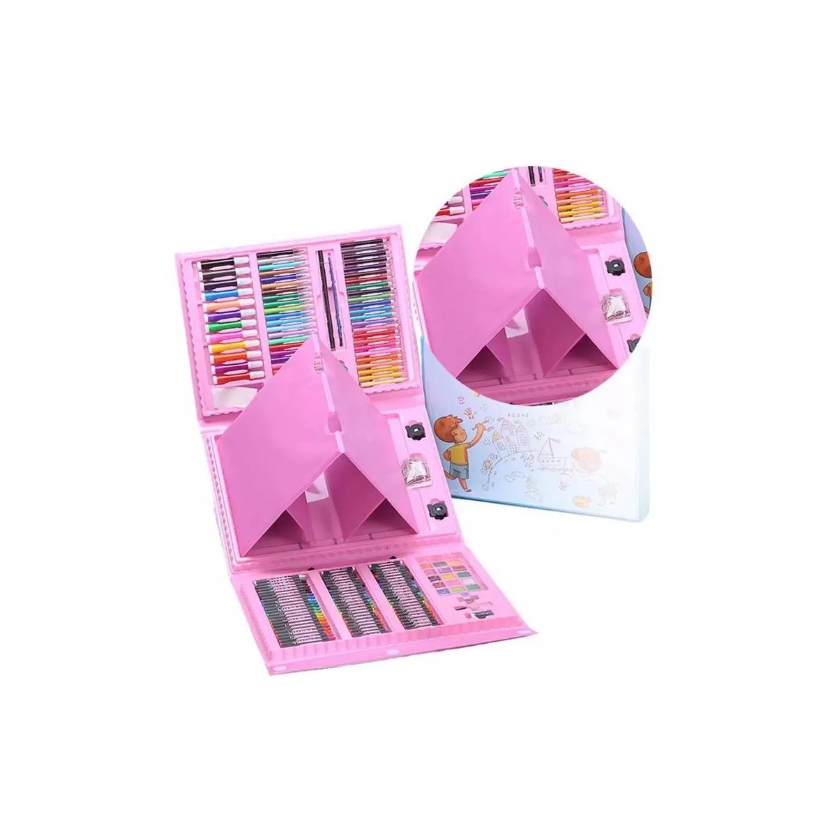 GENERICO - Set De Arte Niños 208 Piezas Lápices Para Colorear - Rosa