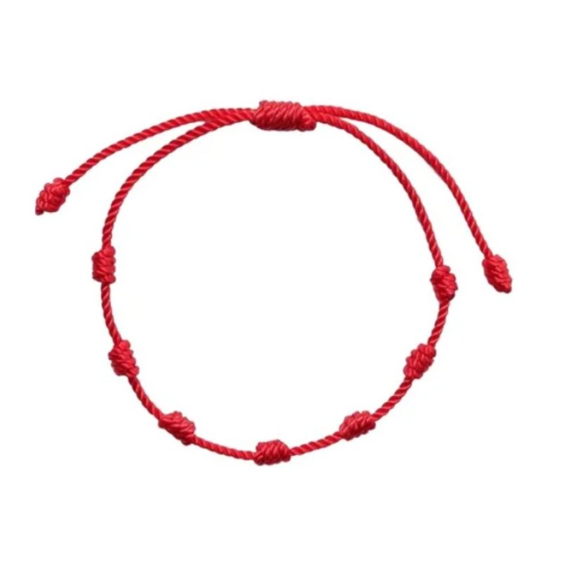 GENERICO - Pulsera Roja 7 Nudos De Protección, Ajustable,  Hecho A Mano