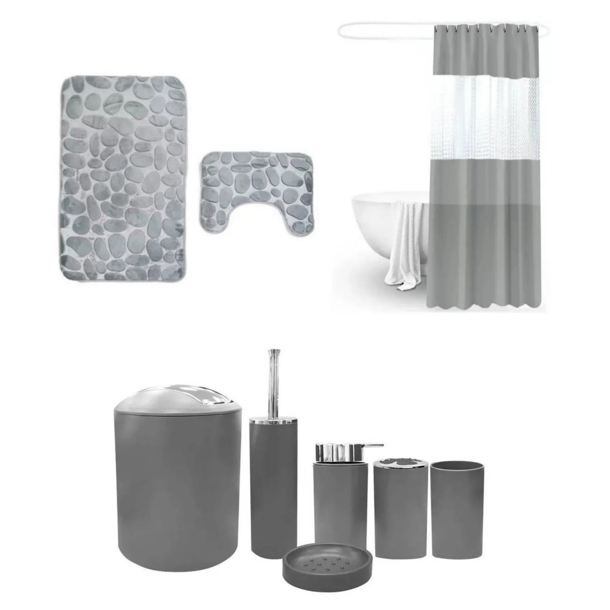 GENERICO - SET DE BAÑO COMBO ELEGANTE GRIS