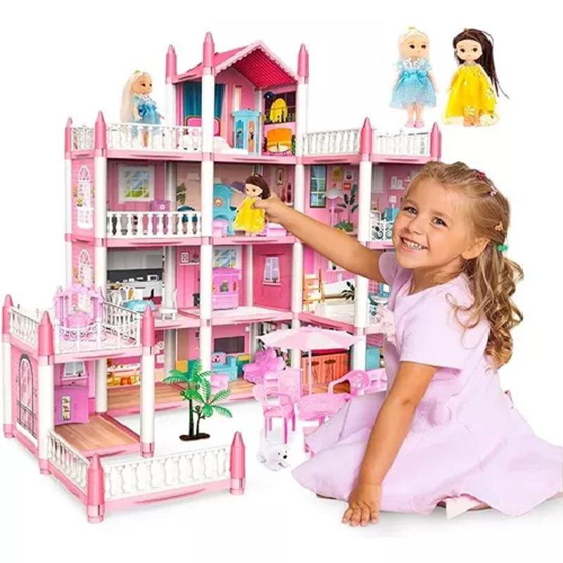 GENERICO - Casa de muñecas con muebles castillo juguete para niñas rosado