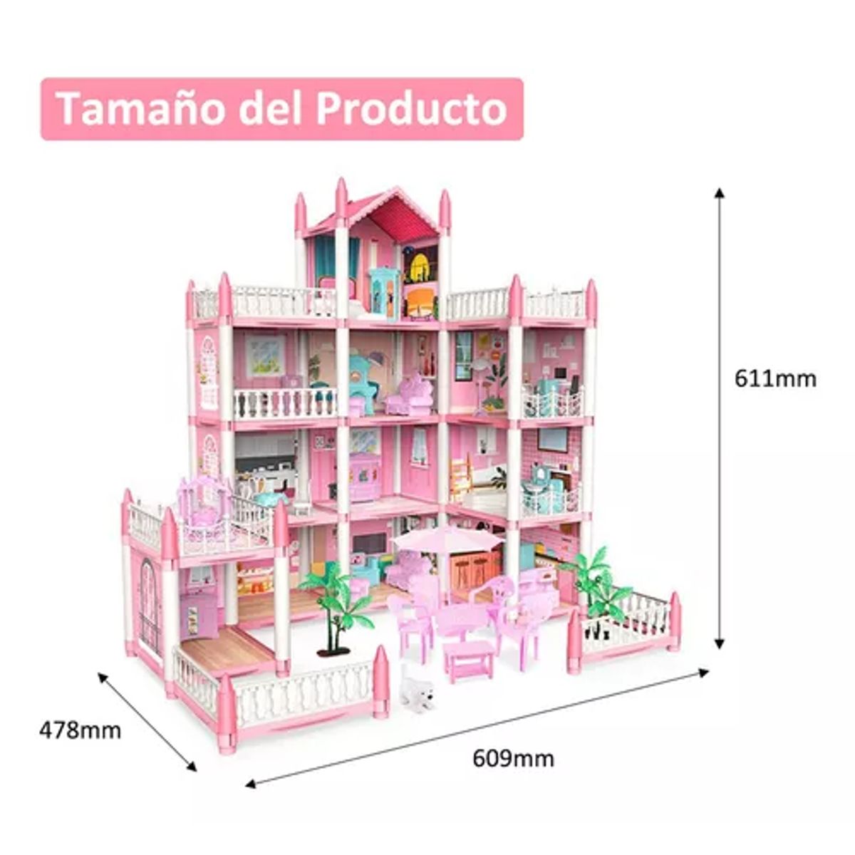 GENERICO - Casa de muñecas con muebles castillo juguete para niñas rosado