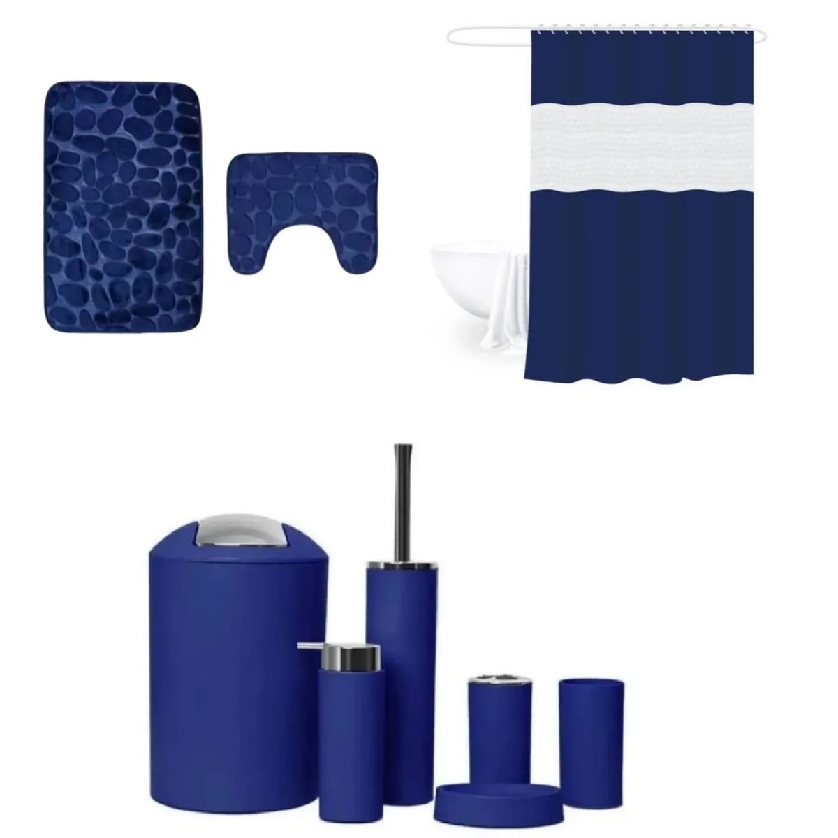 GENERICO - SET DE BAÑO COMBO ELEGANTE AZUL 9 PIEZAS