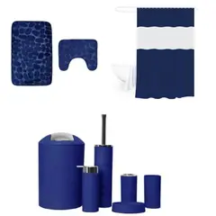 GENERICO - SET DE BAÑO COMBO ELEGANTE AZUL 9 PIEZAS