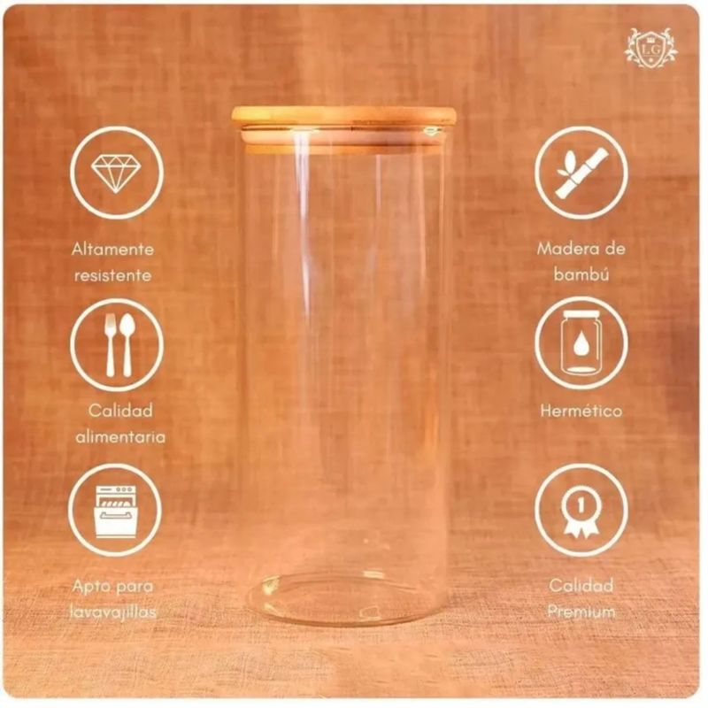 GENERICO - Frasco Vidrio Tapa Bambú 1.5 Litros