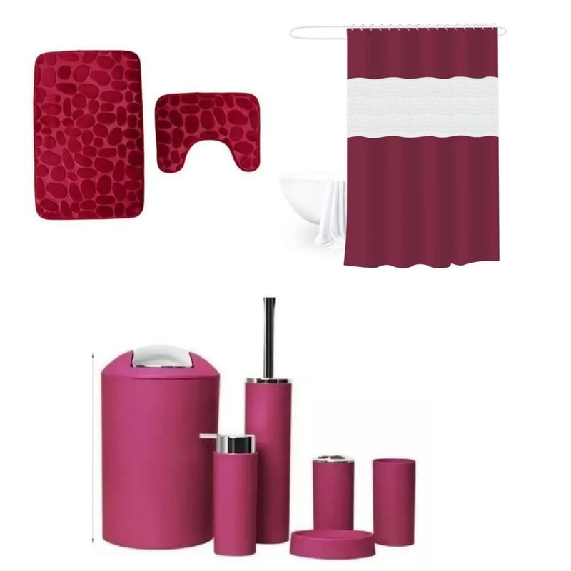 GENERICO - SET DE BAÑO COMBO ELEGANTE BURDEO 9 PIEZAS