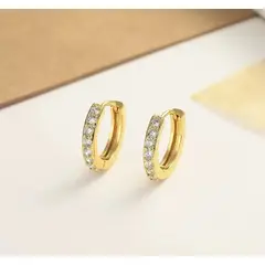 GENERICO - Aros Huggies Dorados con Circonitas Baño de Oro