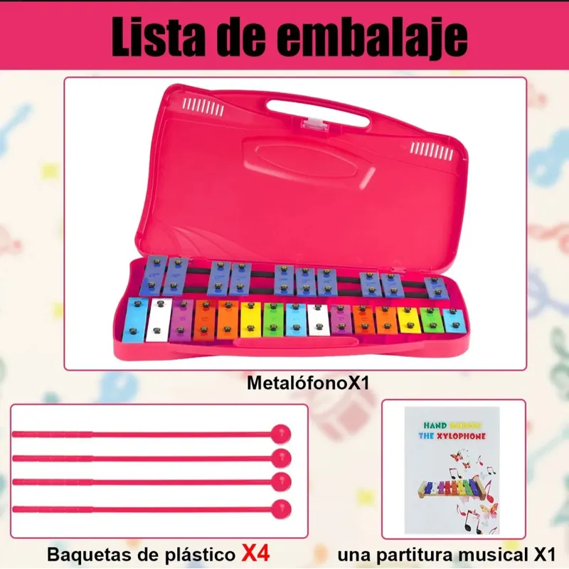 GENERICO - Xilófono Matalofono Cromático 25 Notas Juguete Rosado