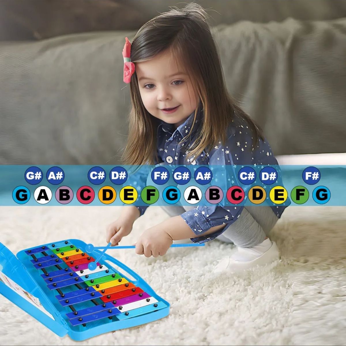 GENERICO - Xilófono Matalofono Cromático 25 Notas Juguete  Celeste