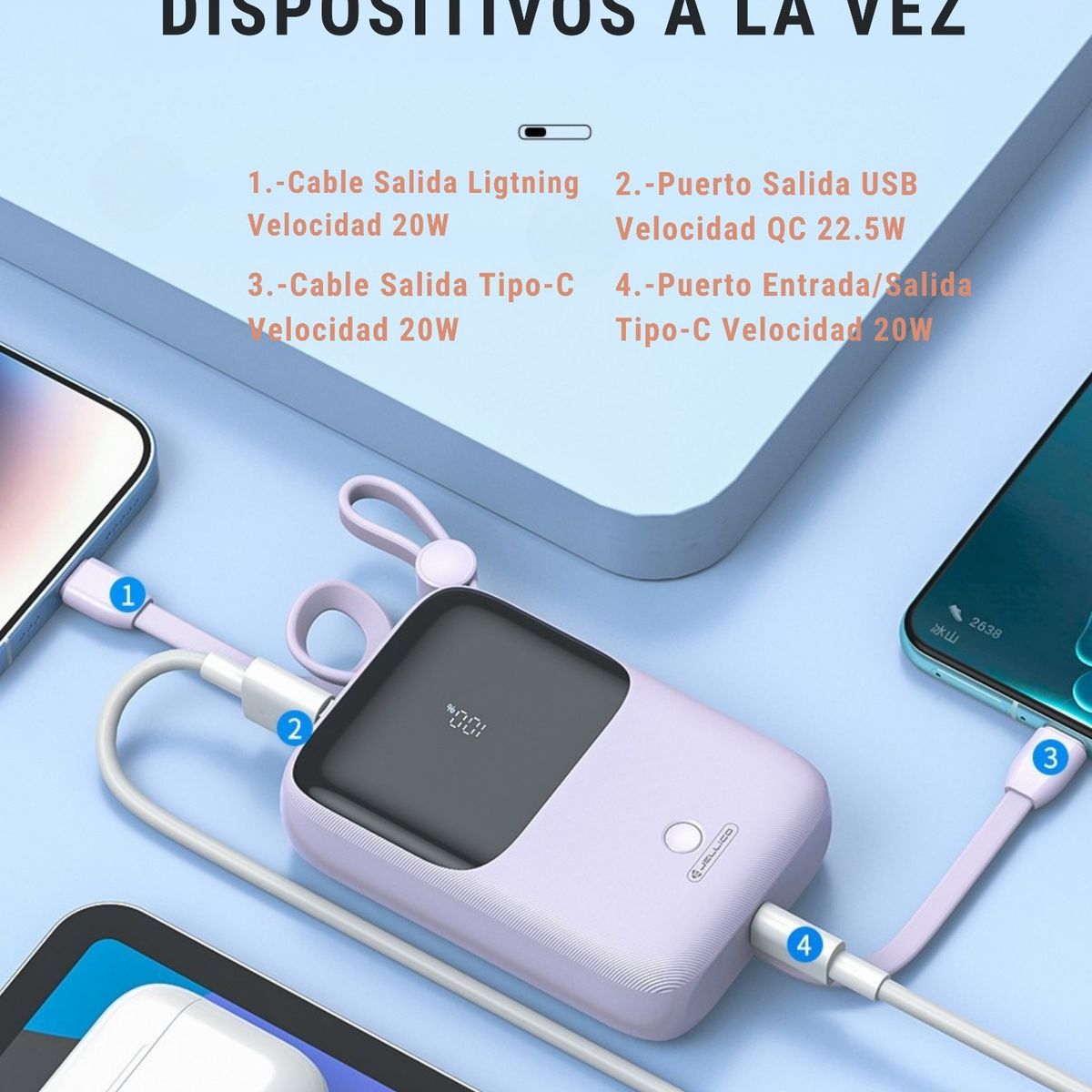GENERICO - Batería Externa Power Bank Carga Rápida 10000MAH 225W CON LED DIGITAL DISPLAY COLOR CELESTE