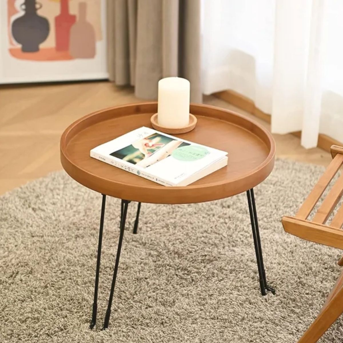 GENERICO - MESA AUXILIAR MODERNA  CAFE CON PATAS DE METAL Y PLEGABLES