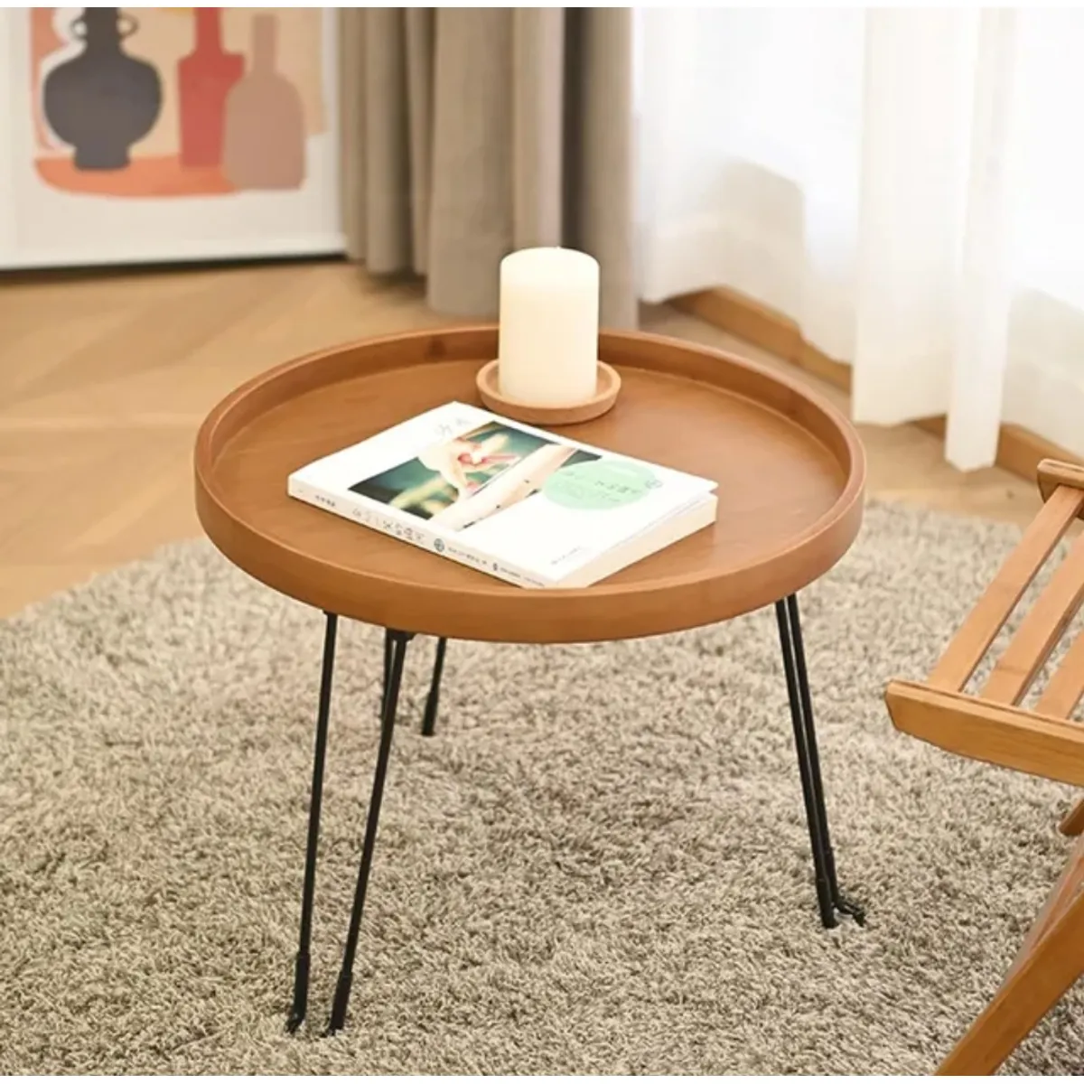 GENERICO - MESA AUXILIAR MODERNA  CAFE CON PATAS DE METAL Y PLEGABLES