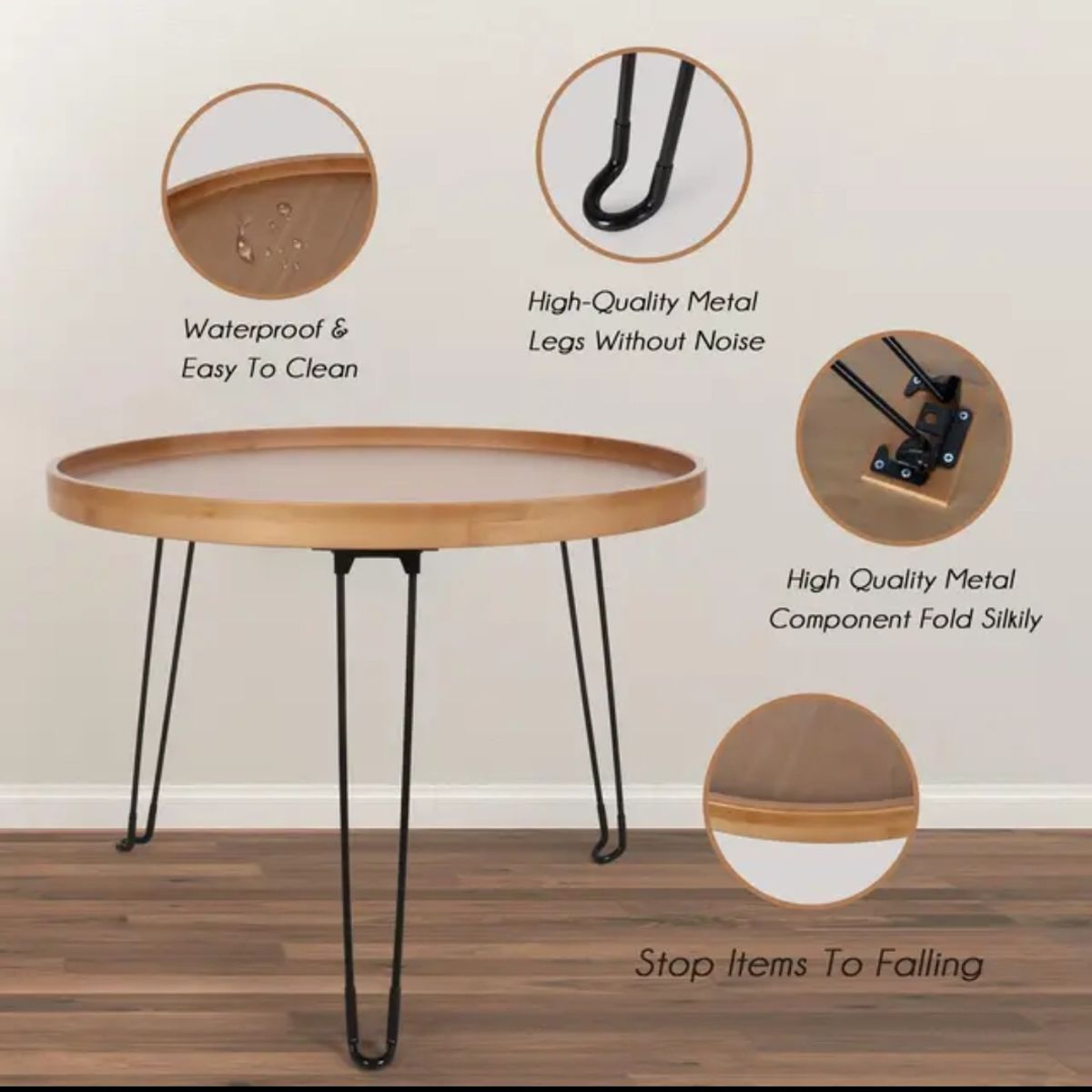 GENERICO - MESA AUXILIAR MODERNA  CAFE CON PATAS DE METAL Y PLEGABLES