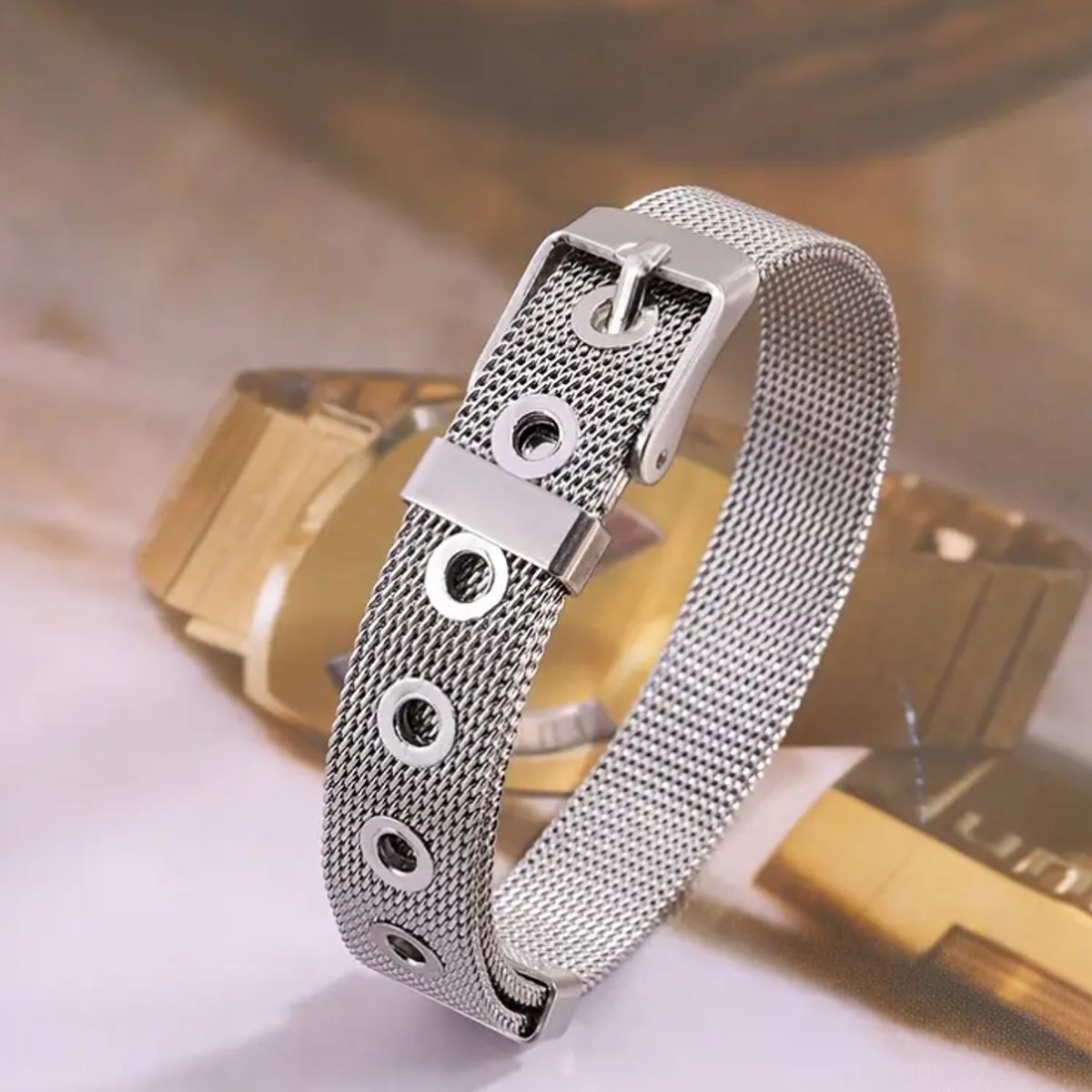 GENERICO - Pulsera Bracelete Urban Belt Plateada Acero Inoxidable