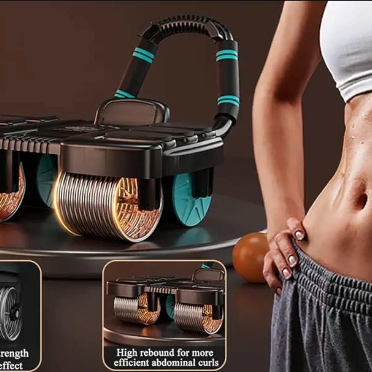 GENERICO - Rodillo Abdominal con 4 Ruedas y Soporte de Rebote Automático