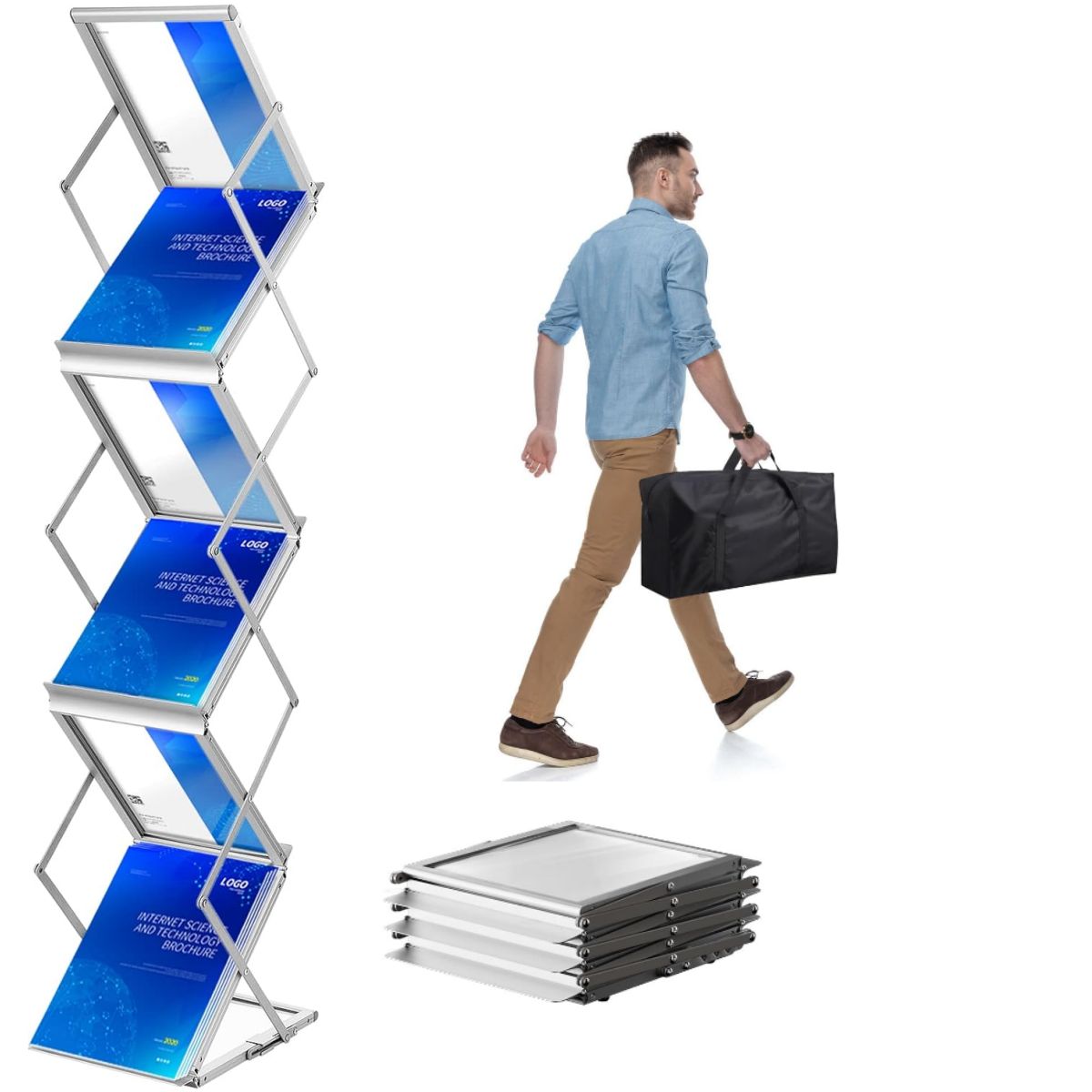 KUANGYE - Porta Folletos Plegable De Aluminio Portátil 6 Bolsillos A4