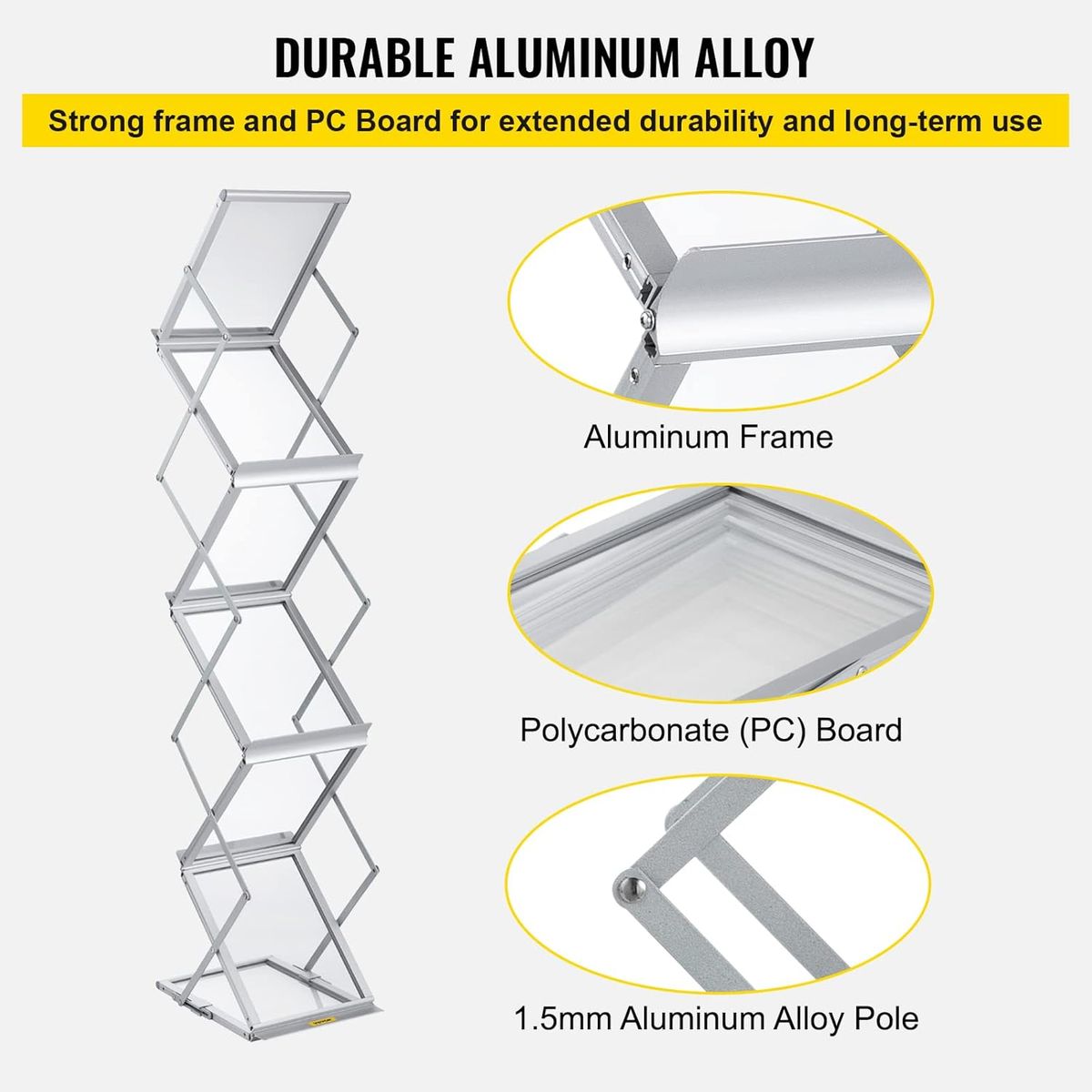 KUANGYE - Porta Folletos Plegable De Aluminio Portátil 6 Bolsillos A4