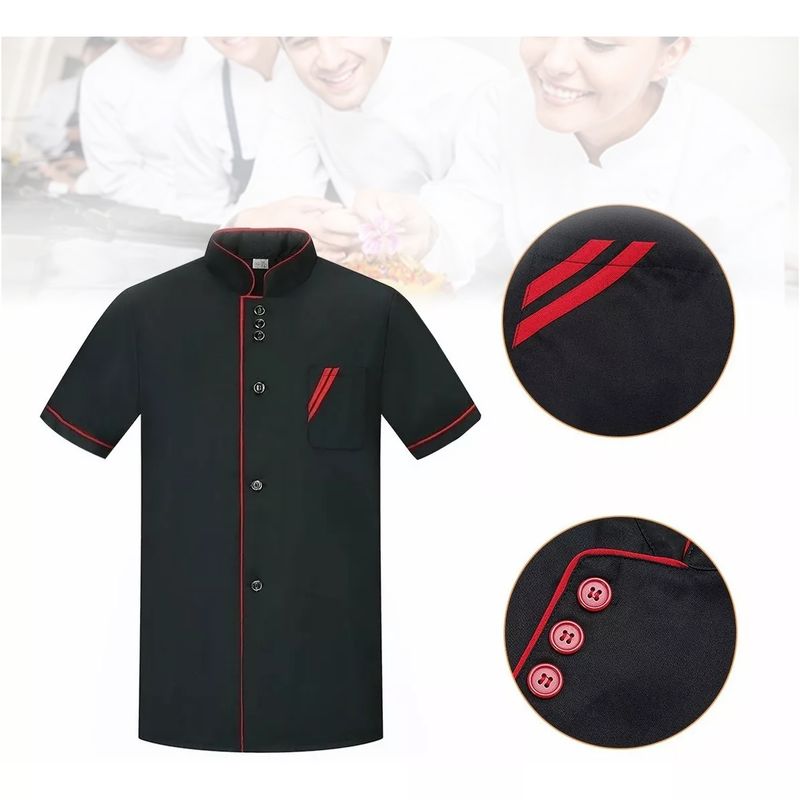 EDWINAYY - Chaqueta Chef Unisex Manga Corta De Cocina Botón Seguridad