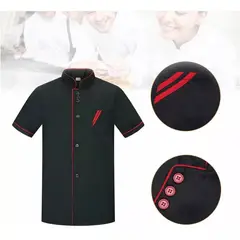 EDWINAYY - Chaqueta Chef Unisex Manga Corta De Cocina Botón Seguridad