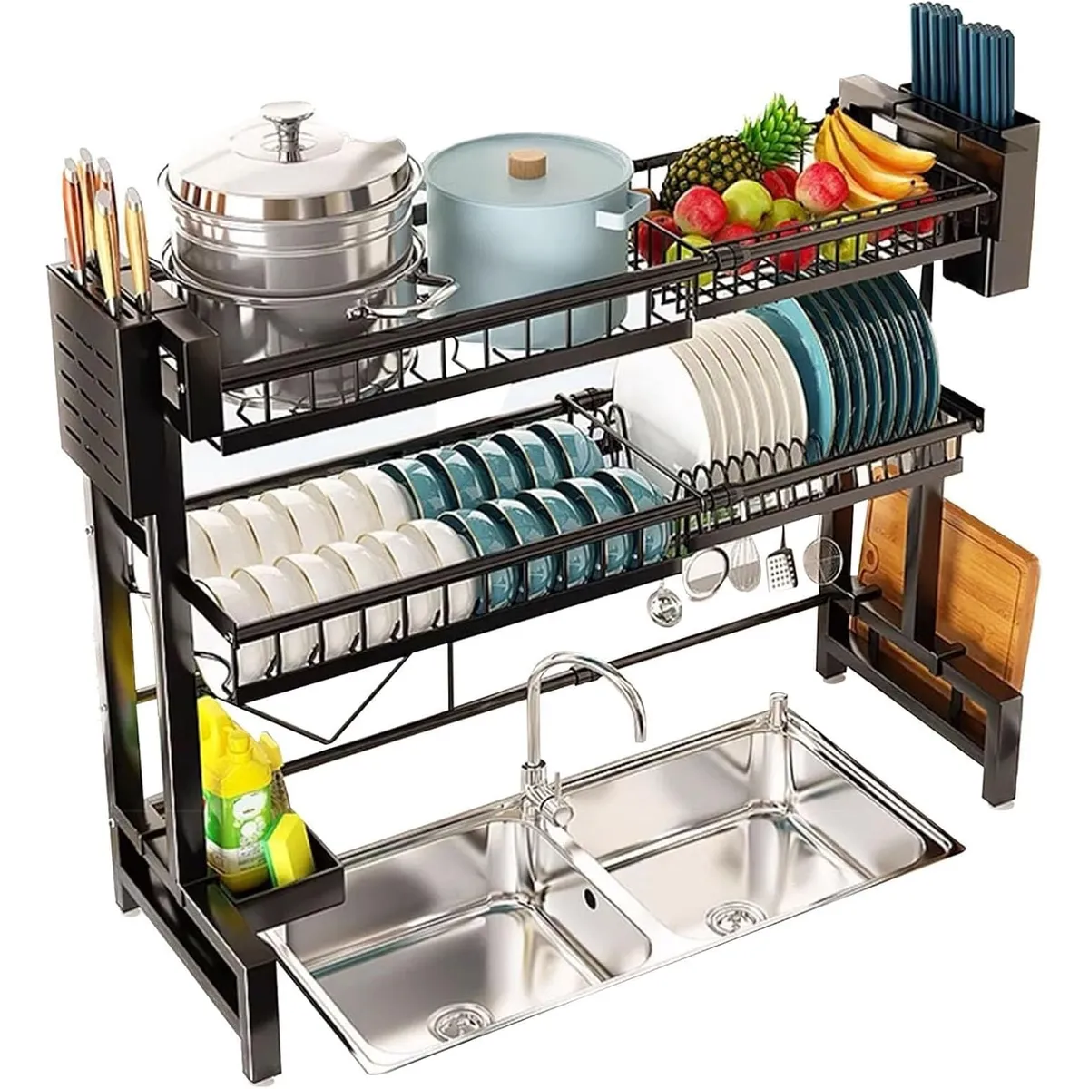 KUANGYE - Escurridor Retráctil Secador Ajustable Loza Platos 2 Niveles