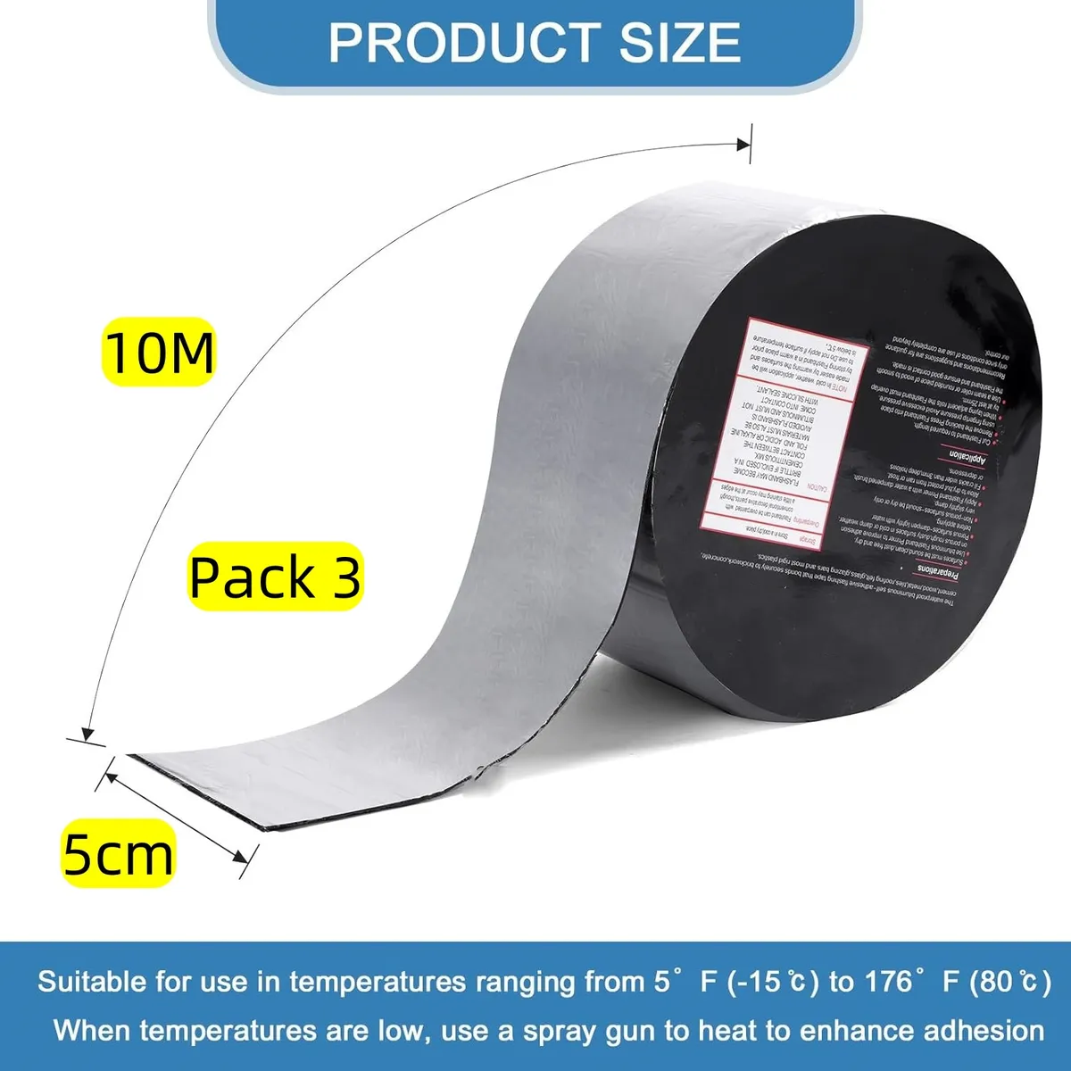 Pack 3 Cinta Sellador Techo Betún Impermeable Tapa Gotera 10mtsX5Cm, marca KUANGYE - Foto 2