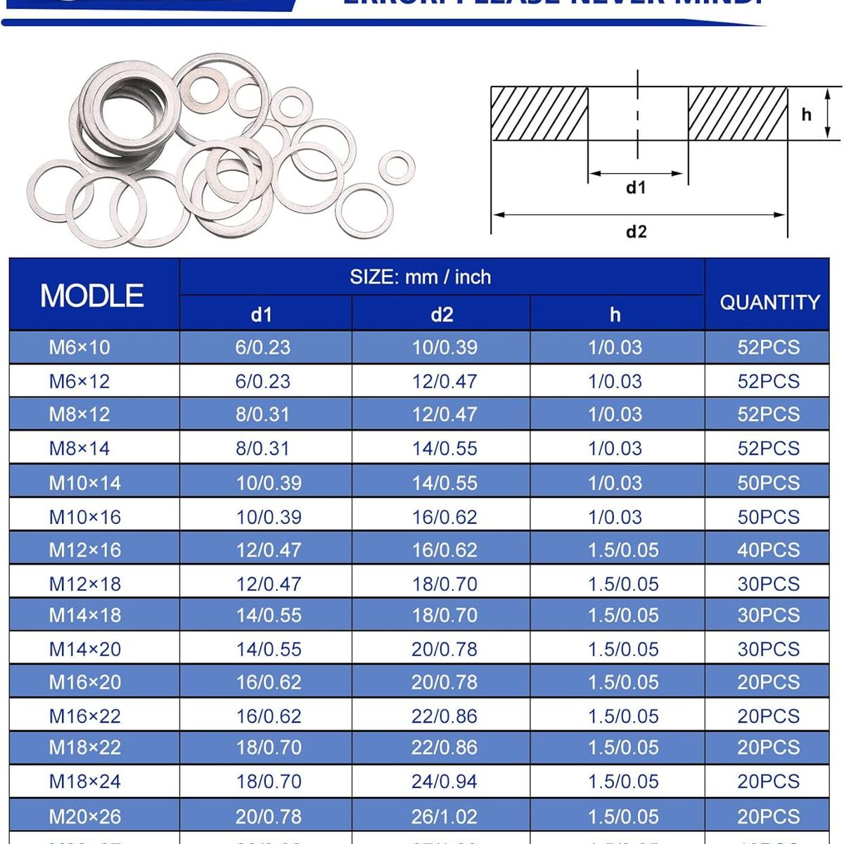 KUANGYE - Set Golillas Arandela Aluminio 540pcs Sello Autos Camionetas