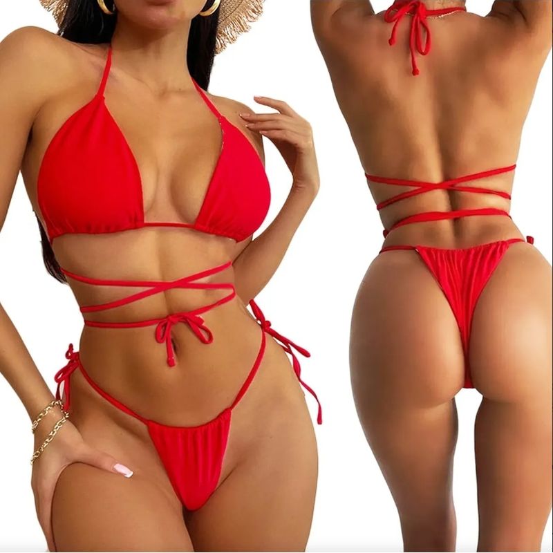 EDWINAYY - Traje Baño Bikini Mujer Triángulo Sexy Push Up Copa Completo