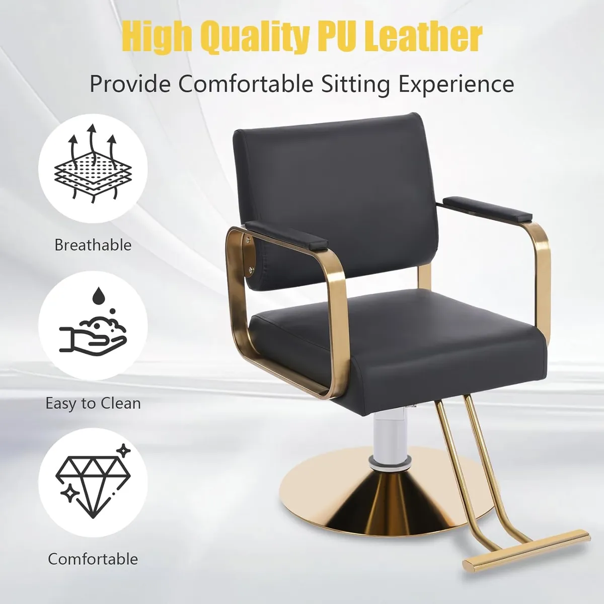 KUANGYE - Sillón Giratorio 360o Para Peluqueria,altura Ajustable 81 a 92cm