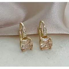 GENERICO - Aros Bruma Champagne Aros con Circonitas Incrustadas y Baño de Oro