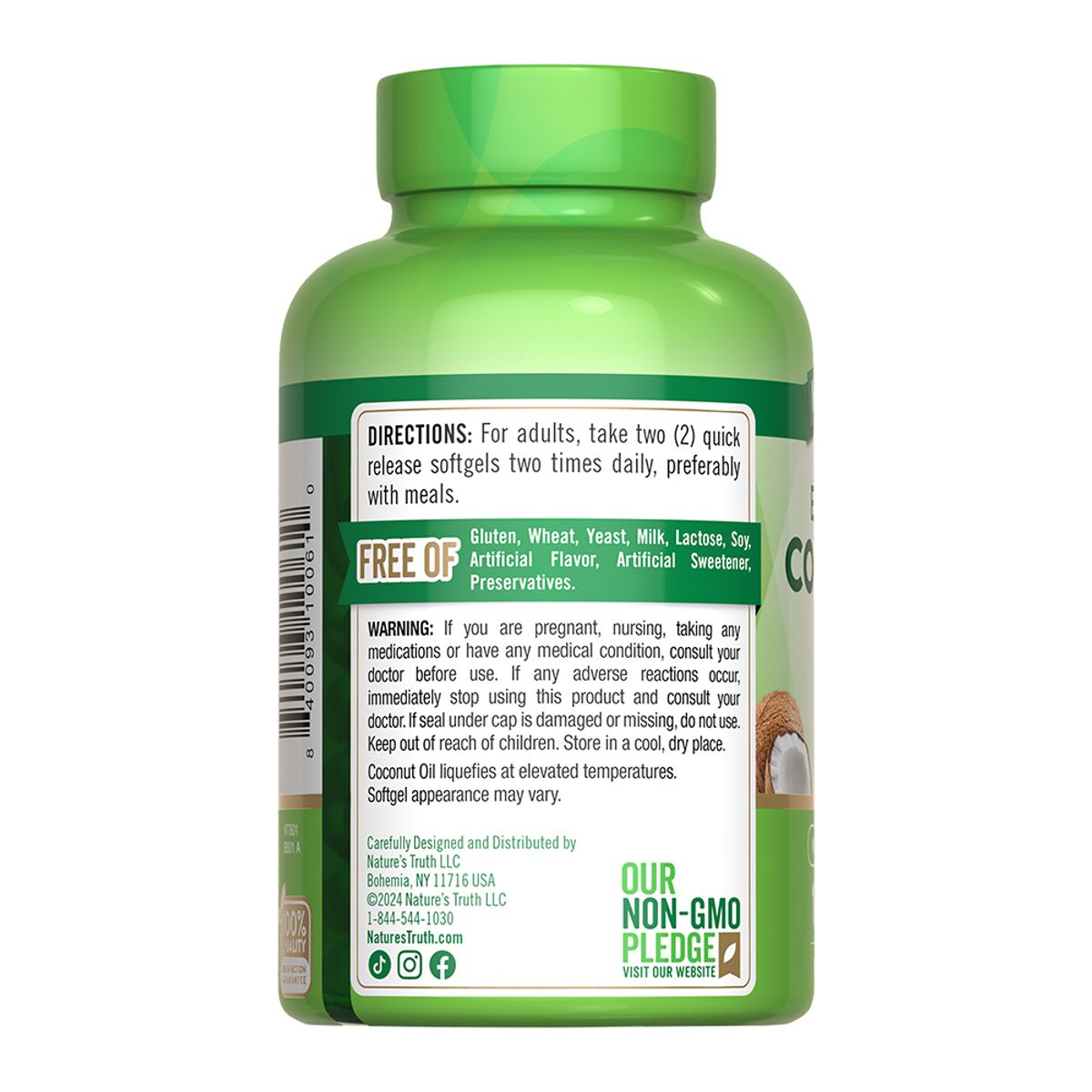 NATURE'S TRUTH - Aceite de Coco Extra Virgen 2000mg 100 Capsulas Nature's Truth