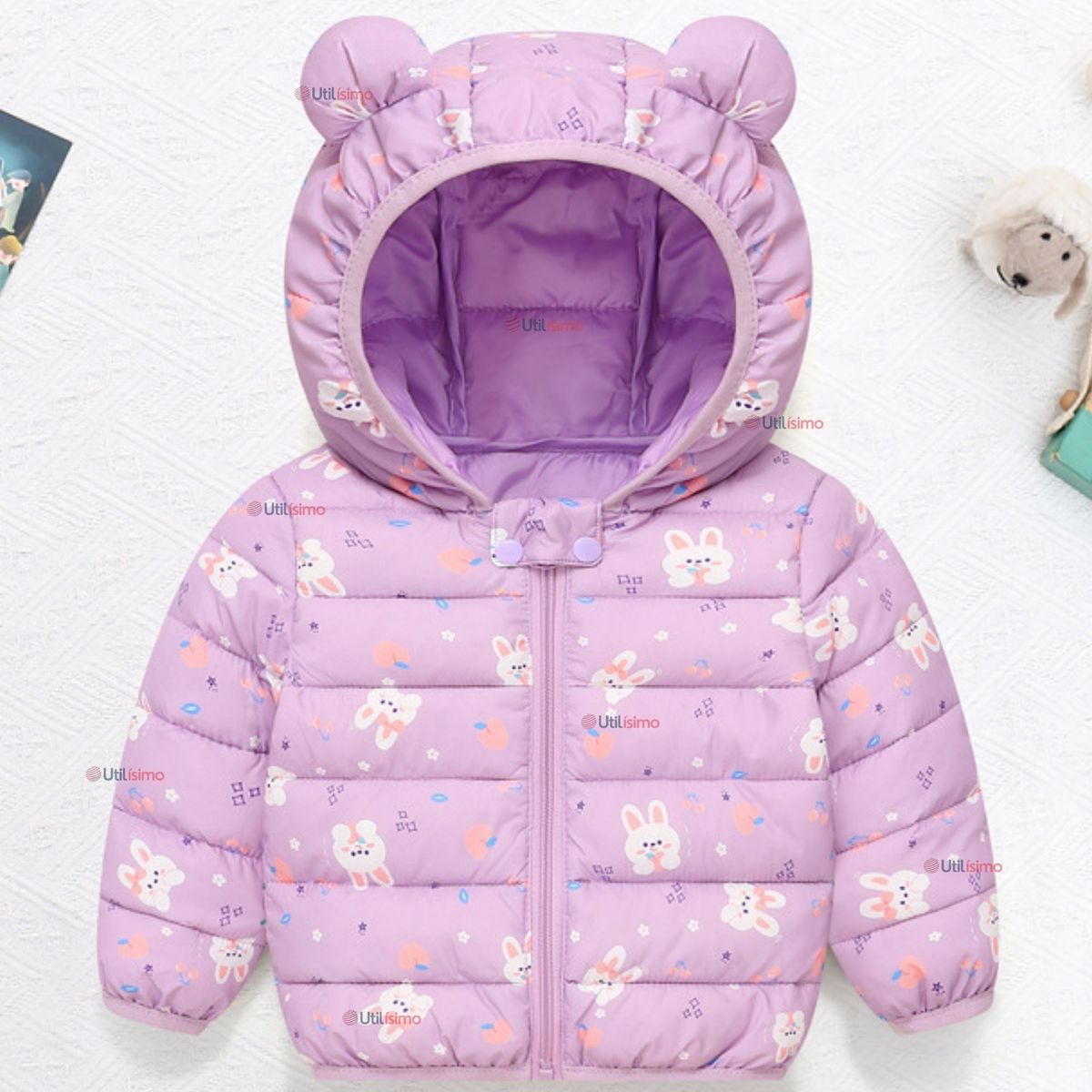 JUMP KIDS - Parka Térmica Con Capucha Y Orejitas Niña Estampado Conejito Morado