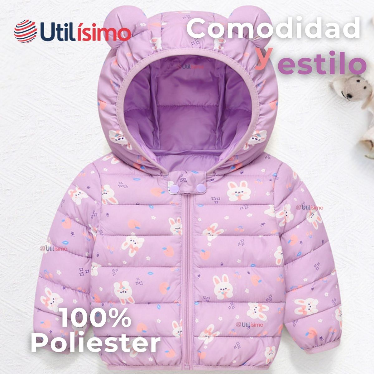 JUMP KIDS - Parka Térmica Con Capucha Y Orejitas Niña Estampado Conejito Morado